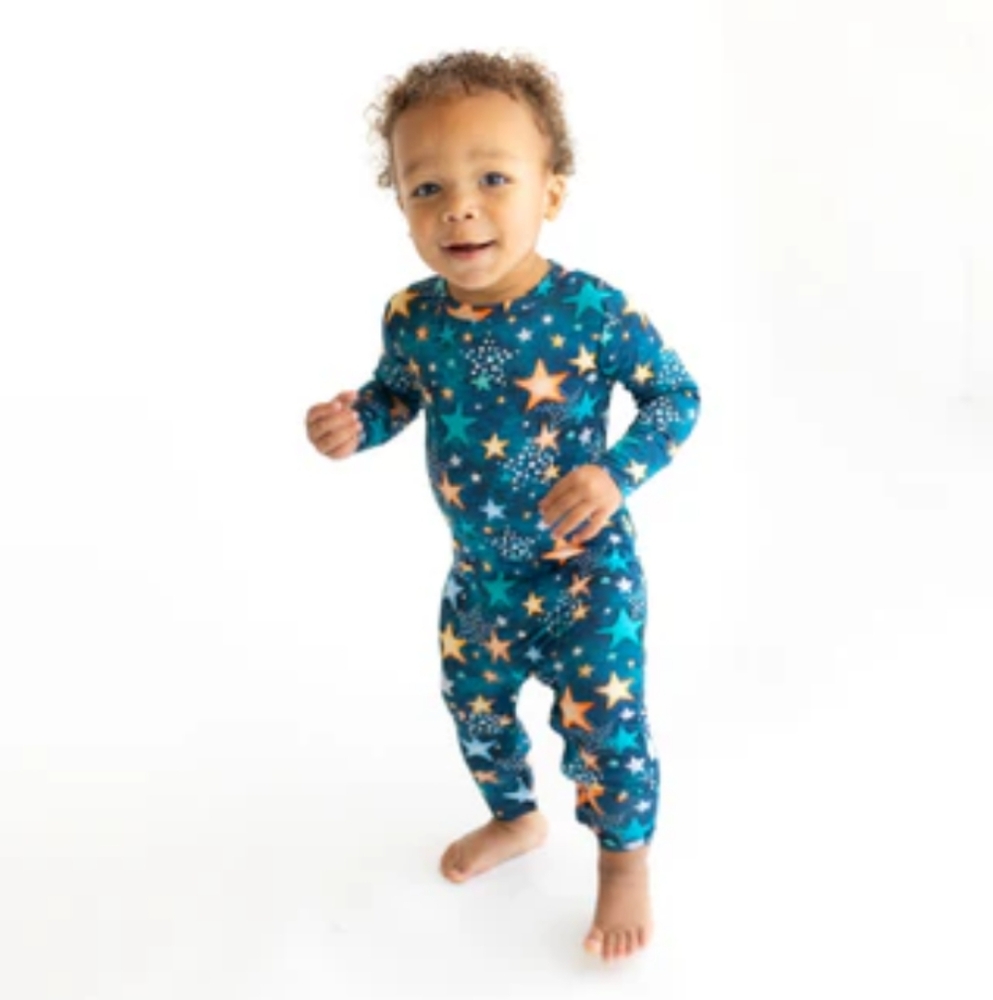 Posh Peanut Rogan Teal Footie Zippered Stars One Piece